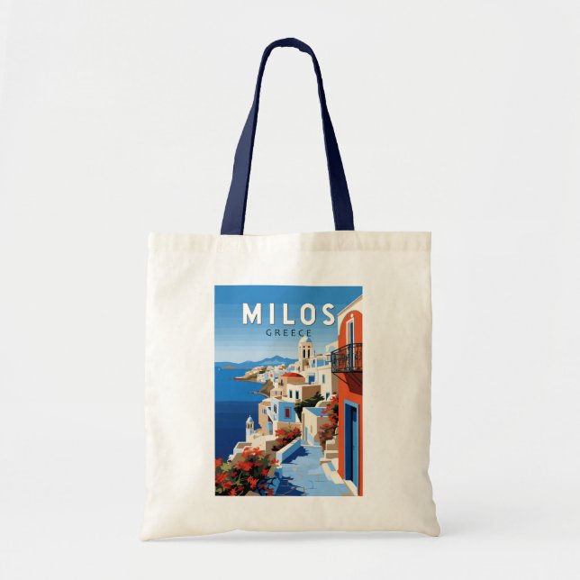 Milos Greece Travel Art Vintage Tygkasse (Framsidan)