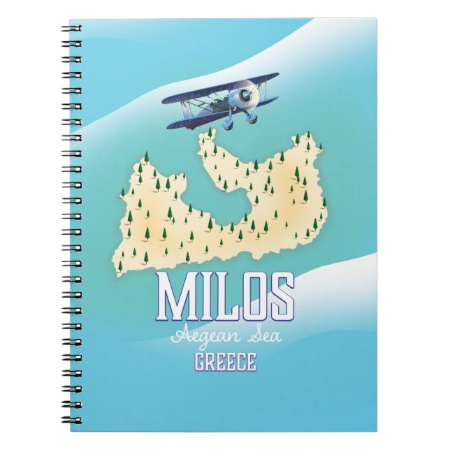 Milos, grekisk ö karta resaffisch konst. anteckningsbok (Framsidan)