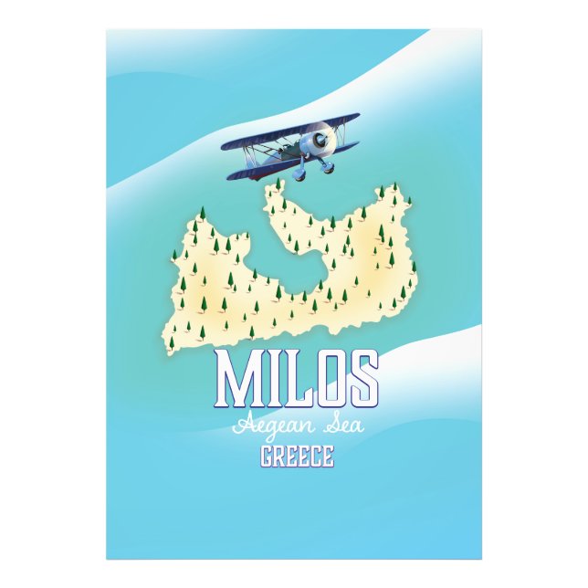 Milos, grekisk ö karta resaffisch konst. fototryck (Framsidan)