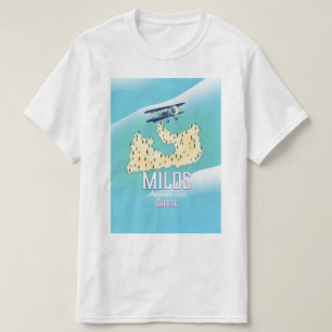 Milos, grekisk ö karta resaffisch konst. t shirt
