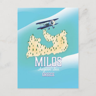 Milos, grekisk ö karta resaffisch konst. vykort