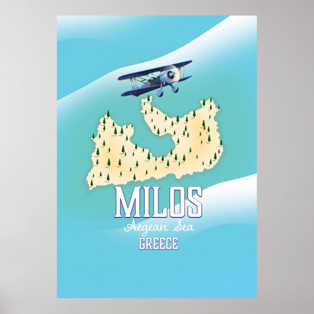 Milos, grekisk ö Map resa affisch konst. (Framsidan)