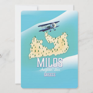 Milos, grekisk ö Map resa affisch konst.