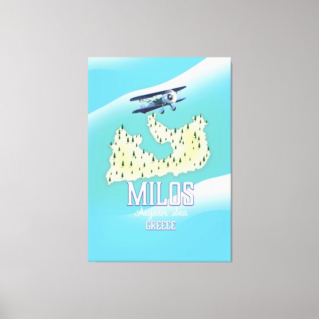 Milos, grekisk ö Map resa affisch konst. Canvastryck (Framsida)