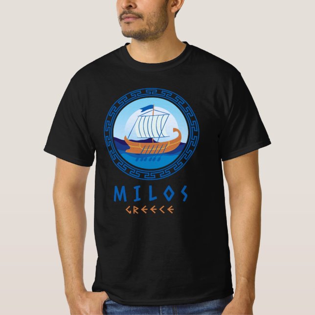Milos, Grekland Grekisk skeppsdesign herr T Shirt (Framsida)