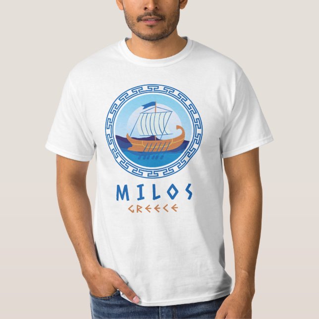 Milos, Greklands grekiska Frakt Design Manar T Shirt (Framsida)