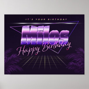 Milos Namn Vorname lila retro Poster Geburtstag