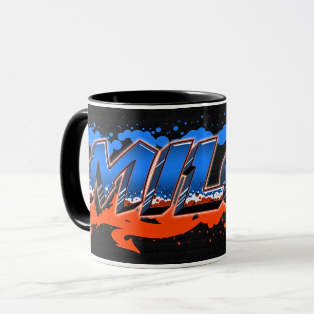 Milos Vorname Name Graffiti blue orange Tasse Mugg (Framsida vänster)