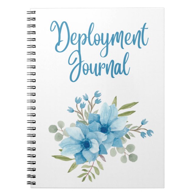 MilSpouse-driftsättning Journal med Blåa blommor Anteckningsbok (Framsidan)
