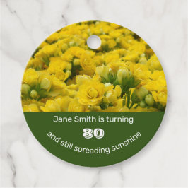 Milstolpe Birthday Bright Gult Blommigt 80th Gåvor Etiketter