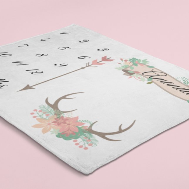 Milstolpe Chic Antler Pil Blommor Baby Minnessak Fleecefilt (Skapare uppladdad)