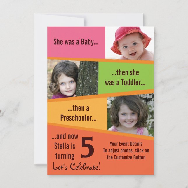 Milstolpe födelsedag - flickor inbjudningar (Framsida)