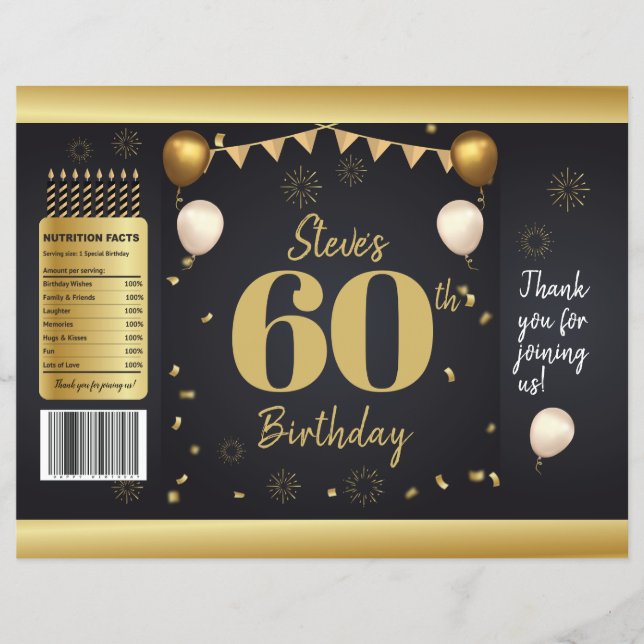 Milstolpe Födelsedag Guld Svart Chipspåsar Reklamblad (Framsidan)
