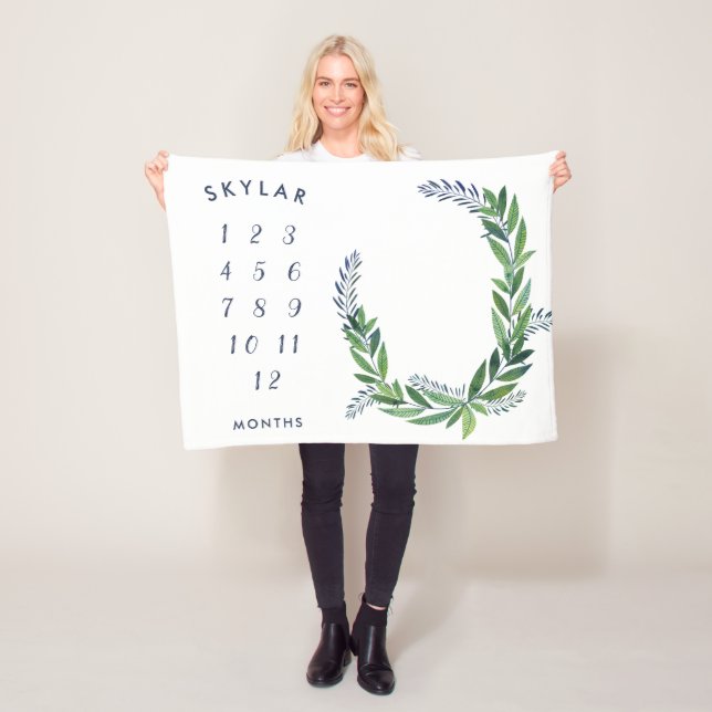 Milstolpe för månadstidning för smaragdgrönskababy fleecefilt (På plats)