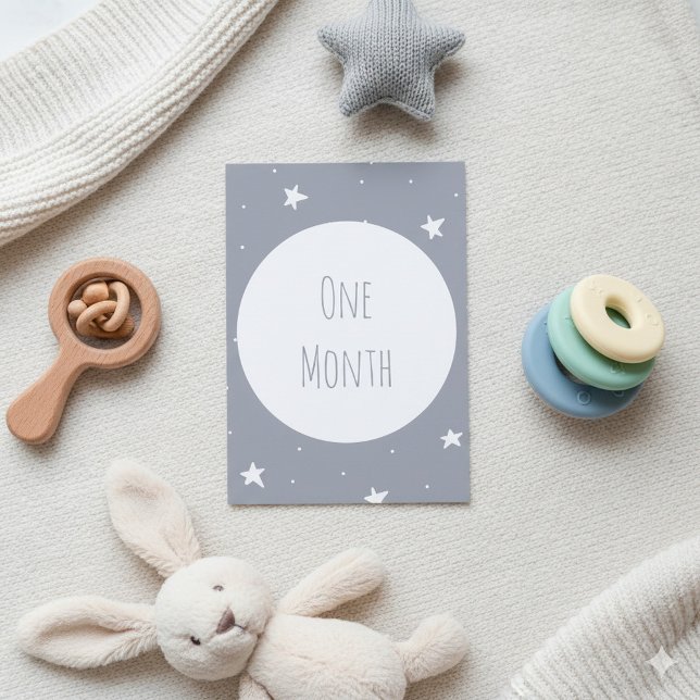 Milstolpkort för måne och stjärnor Baby Inbjudningar (Moon and stars Baby Milestone Cards.)