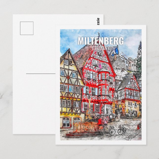 Miltenberg Tyskland Berömd Travel Ställe Watercolo Vykort (Fram/baksida)