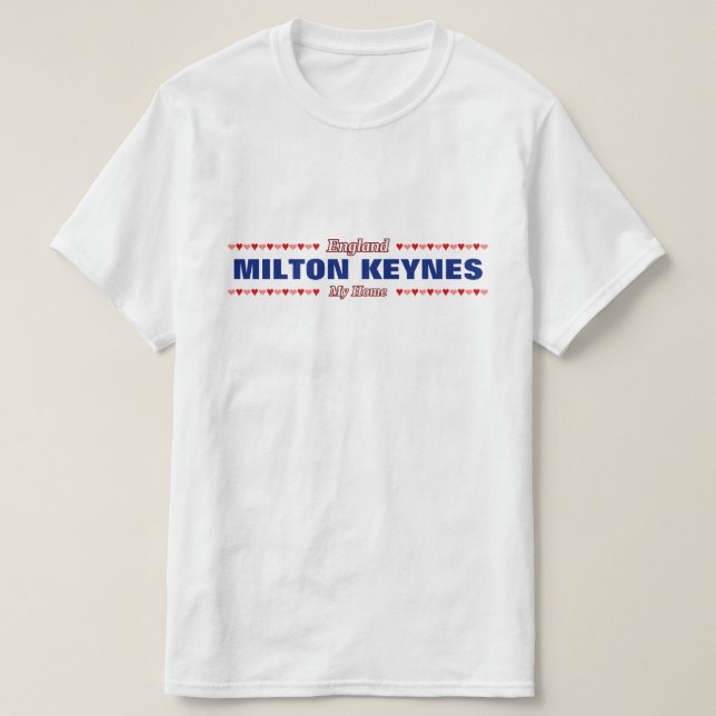 MILTON KEYNES - mitt hem - England; Hjärtor T Shirt (Design framsida)