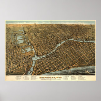 Milwaukee birdseye karta - 1872 (Bailey) BigMapBlo Poster