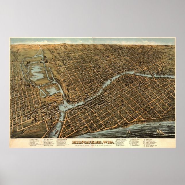 Milwaukee birdseye karta - 1872 (Bailey) BigMapBlo Poster (Framsidan)