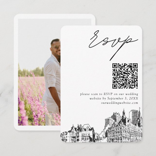 Milwaukee Bröllop Modern RSVP QR-kod Tilläggskort (Fram/baksida)