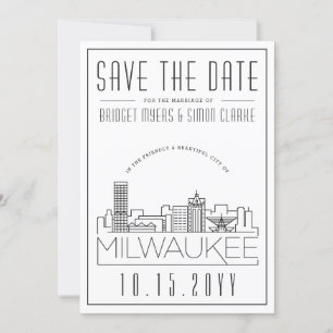 Milwaukee Bröllop Stiliserad Skyline Spara datum Inbjudningar
