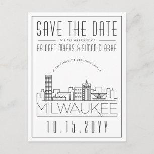 Milwaukee Bröllop   Stiliserad Skyline Spara datum Vykort