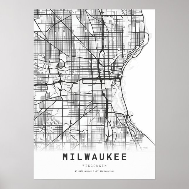 Milwaukee City Karta Poster (Framsidan)
