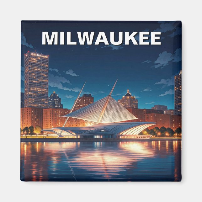 Milwaukee Museum of Art Travel på natten Magnet (Framsidan)