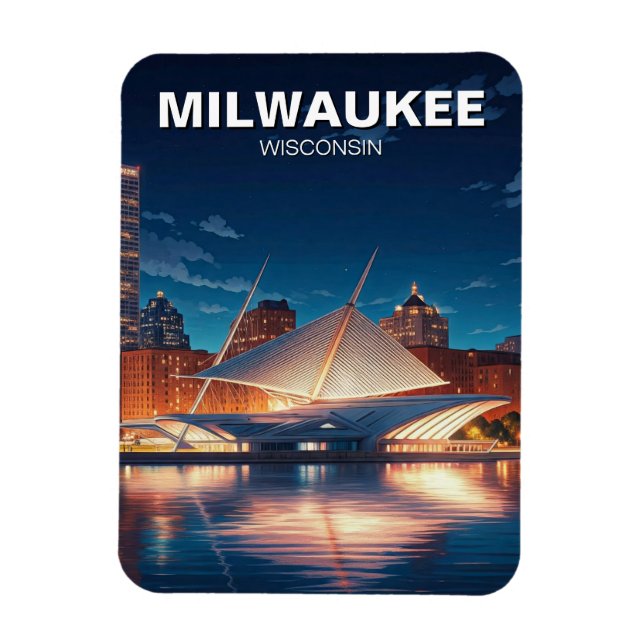 Milwaukee Museum of Art Travel på natten Magnet (Vertikal)