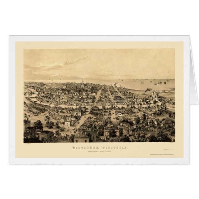 Milwaukee panorama- karta för WI - 1854 Hälsningskort (Framsidan Horizontal)