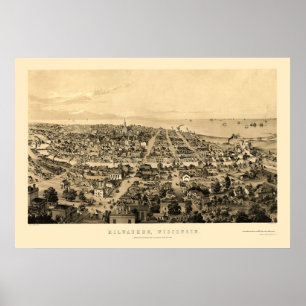 Milwaukee panorama- karta för WI - 1854 Poster