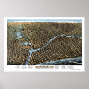 Milwaukee panorama- karta för WI - 1872 Poster