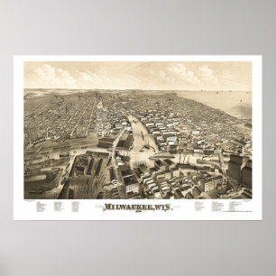 Milwaukee panorama- karta för WI - 1879 Poster