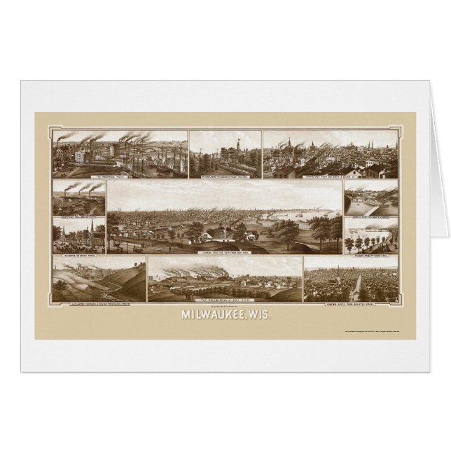 Milwaukee panorama- karta för WI - 1882 Hälsningskort (Framsidan Horizontal)