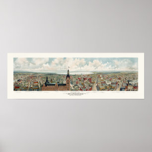 Milwaukee panorama- karta för WI - 1898 Poster