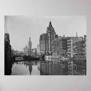 Milwaukee River och Dowtown Poster