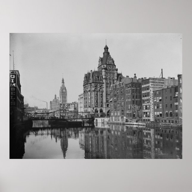 Milwaukee River och Dowtown Poster (Framsidan)