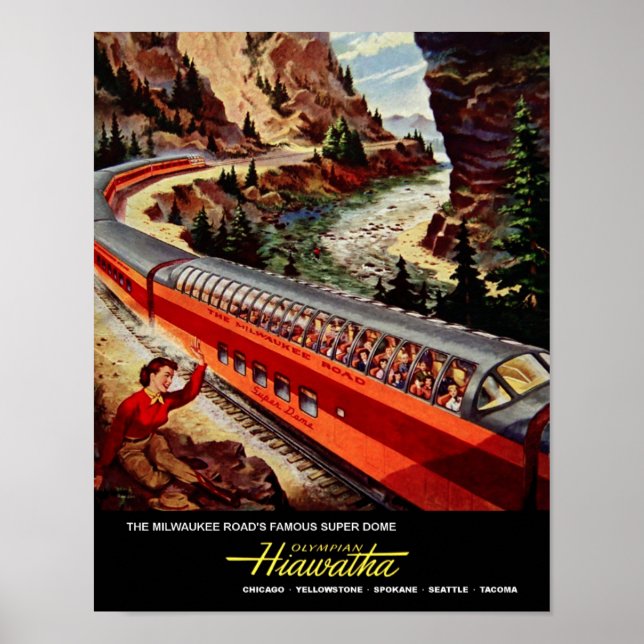 Milwaukee Road, affisch för järnvägsresor. (Framsidan)
