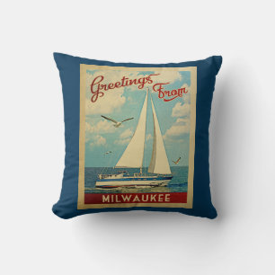 Milwaukee Sailboat Vintage resor Wisconsin Kudde