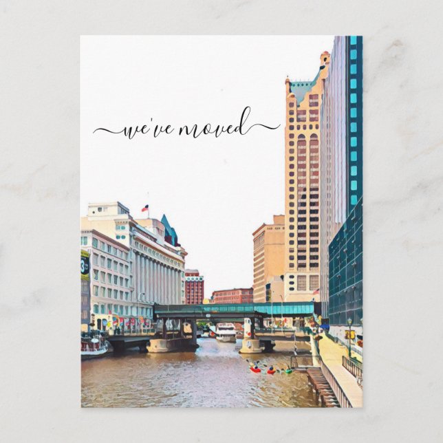 Milwaukee Skyline Flytta Announcement Postcard Meddelande Vykort (Framsida)