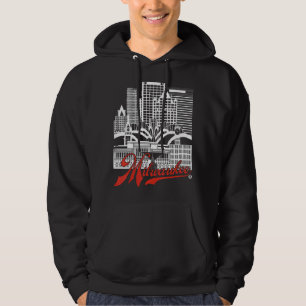 Milwaukee Skyline Squared White+red on Black Hoodie
