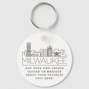 Milwaukee Stylized Skyline   Anpassningsbar Slogan Nyckelring