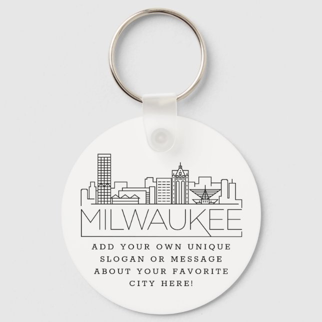 Milwaukee Stylized Skyline | Anpassningsbar Slogan Nyckelring (Framsida)
