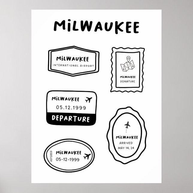 Milwaukee - Travel Frimärke Collection Poster (Framsidan)