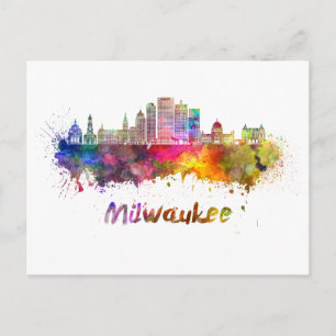 Milwaukee V2 skyline i vattenfärg Vykort
