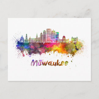 Milwaukee V2 skyline i vattenfärg Vykort