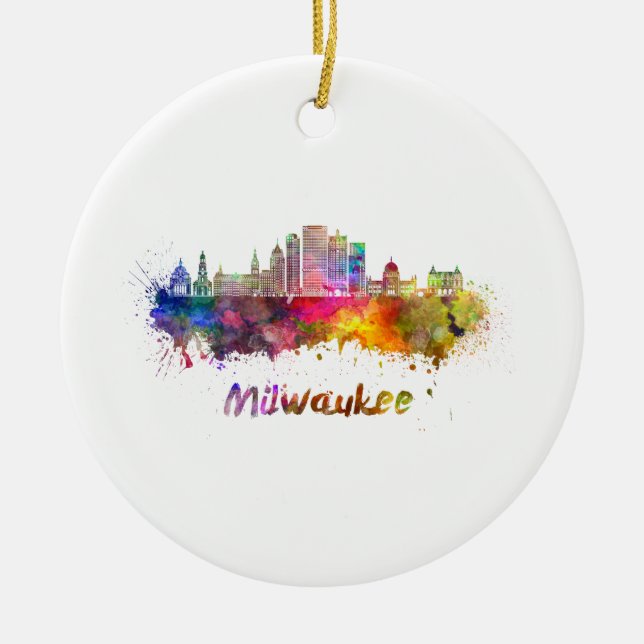 Milwaukee V2  skyline in watercolor Julgransprydnad Keramik (Framsidan)