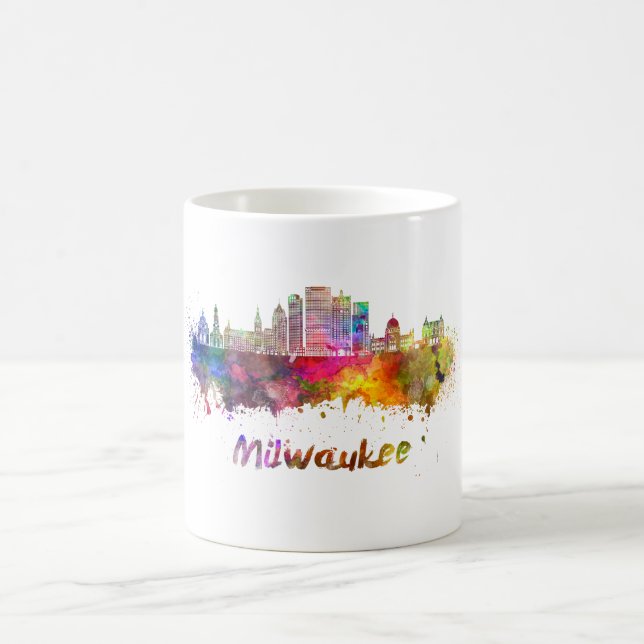 Milwaukee V2  skyline in watercolor Kaffemugg (Center)