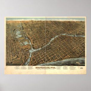 Milwaukee WI 1872 Antique Panoramic Karta Poster