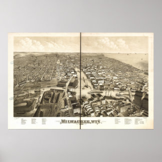 Milwaukee WI 1879 Antique Panoramic Karta Poster